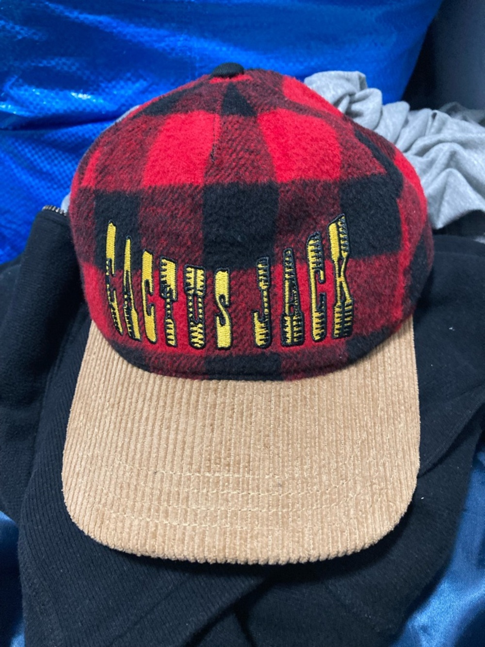 Cactus Jack WWE/ECEW Plaid Baseball Cap with Corduroy Brim - Red & Tan